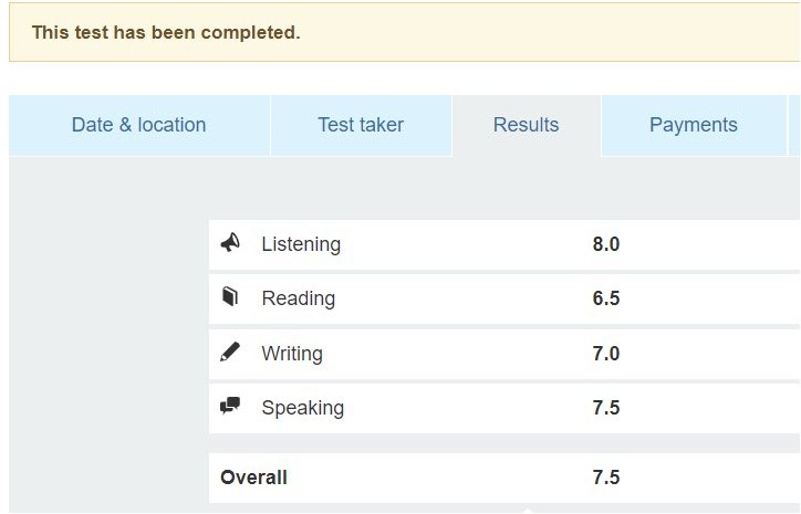 C様のIELTSスコアレポート（ライティング7.0）